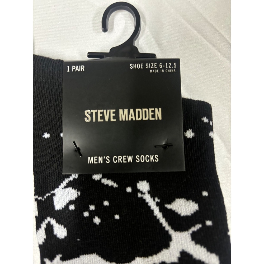 Steve Madden Black White Paint Splatter Pattern Crew Socks Size 6-12.5 - Set 2 - Picture 2 of 4